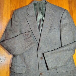 Men's 46X Wool Blend Blazer Jacket‎ Brown Blue Plaid Sport Coat classic